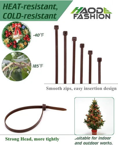 Miniatura 3 de Bridas fuertes marrones de 12 pulgadas, bridas de color madera, bridas de cremallera, herramientas de mano de jardinería resistentes, lazos