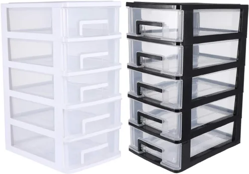 Miniatura 7 de PATKAW Contenedores de almacenamiento de plástico, cajones organizadores de cinco capas, 1 unidad de 12.4 x 8.3 x 6.0 in, gabinete de almacenamiento