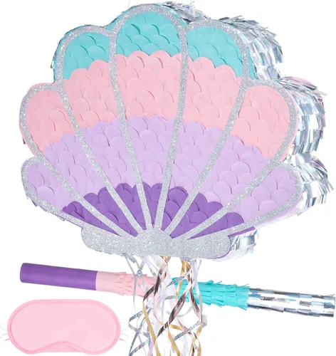 Miniatura 103 de WERNNSAI - Piñata de sirena plegable, piñata de cumpleaños con flecos que incluye cuerda para jalar, venda y bate. Decoraciones