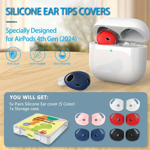 Miniatura 2 de 5 pares de almohadillas para AirPods 4, funda de auriculares de silicona AirPod 4 antideslizante y suave, accesorios para Air Pod 4 compatibles