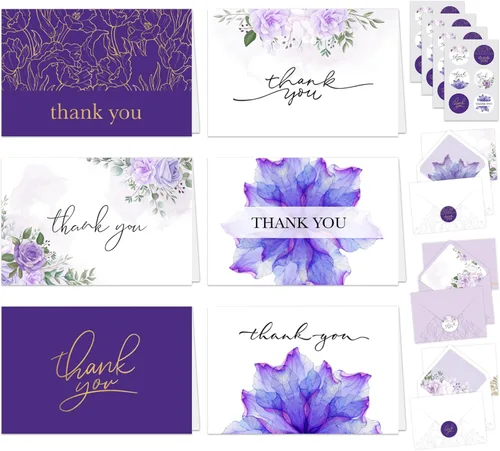 Miniatura 7 de Decorably Paquete de 24 tarjetas de agradecimiento verdes de 6 x 4 pulgadas con sobres y calcomanías, 6 diseños elegantes para amigos, familiares