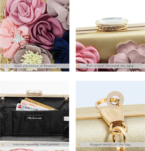 Miniatura 5 de Milisente - Bolso tipo clutch de diseño floral, bolso de noche para mujer, para novias, bodas