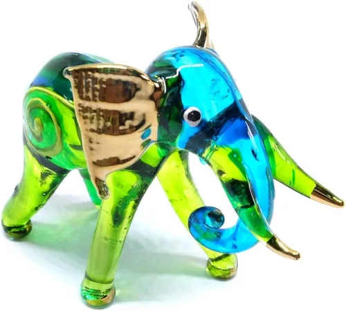 Miniatura 4 de Paquete de 2 figuras de elefante de cristal soplado de 2 pulgadas hechas a mano, figuras de elefante sentado y de pie, ideas coleccionables