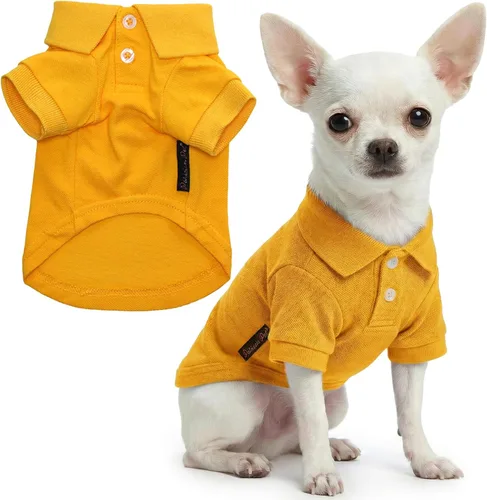 Miniatura 34 de Parisian Pet Polo para perro – Camisa de algodón transpirable en amarillo sólido – Ropa de verano tipo pullover con cuello abotonado para perros