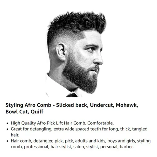 Miniatura 3 de (3 unidades) Peine de pelo negro Afro Pick Lift para desenredar peluca trenzada para hombre (3 unidades)
