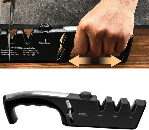 Miniatura 4 de Afilador de cuchillos de diamante, herramienta de afilado de cuchillos de 3 etapas, herramienta de molienda manual Kinfe con mango ergonómico, Negro