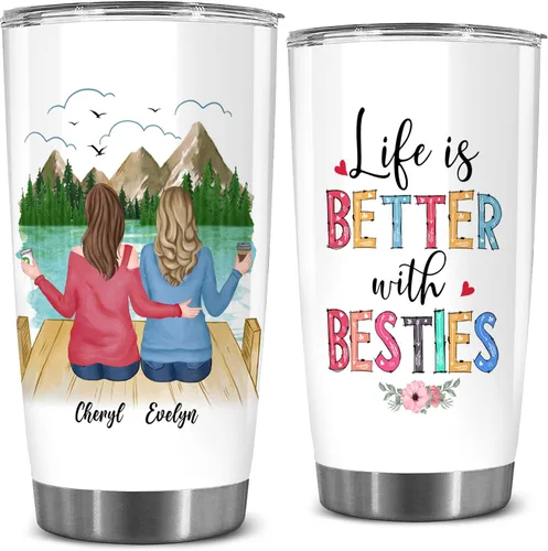 Miniatura 21 de WHIDOBE Vaso personalizado para hermana (2 mujeres) personalizado de 20 onzas con avatar, nombre – Taza de viaje para mejor amiga, regalo de amistad