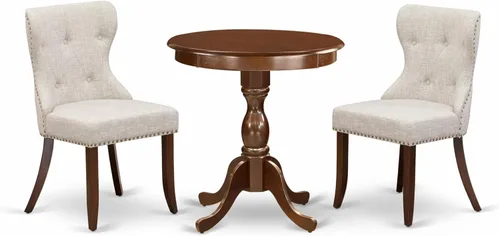 Miniatura 12 de East West Furniture ESSI3-BCH-21 - Juego de comedor de 3 piezas para espacios pequeños, contiene una mesa de comedor redonda con pedestal y 2 sillas