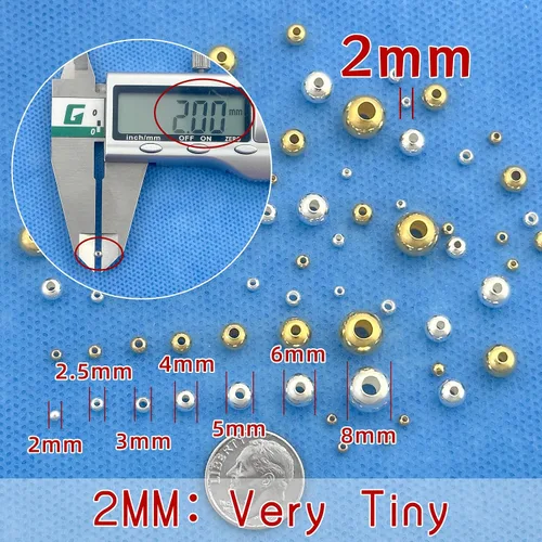 Miniatura 2 de OHINGLT Cuentas bañadas en oro de 18 quilates y plata de ley 925 para hacer joyas, cuentas espaciadoras redondas lisas para anillos, collares