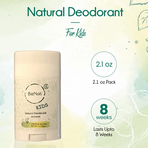 Miniatura 2 de BeNat Paquete de 2 desodorantes naturales para niños y adolescentes, 100% natural, sin aluminio, sin carcinógenos, desodorante para niños y niñas