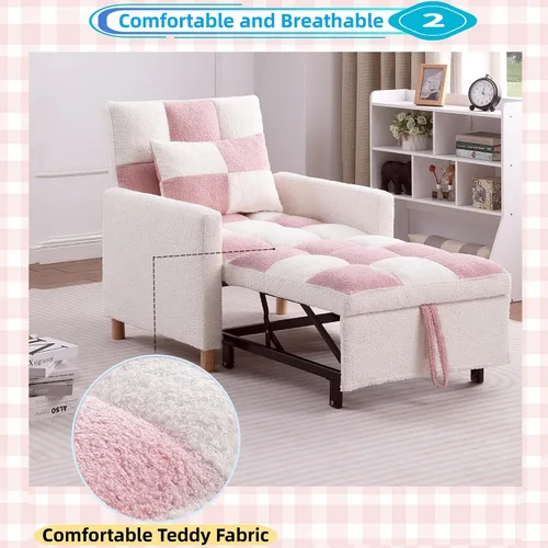 Miniatura 6 de Linique Sofá cama convertible, silla ajustable con almohada, silla multifuncional con tela de peluche suave para sala de estar, dormitorio