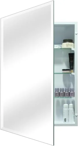 Botiquín de baño con espejo sin marco, botiquín de 16 x 26 pulgadas con almacenamiento, espejo biselado rectangular sin marco, instalación de