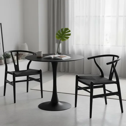 Miniatura 2 de Mesa de comedor redonda negra de 32 pulgadas, mesa de comedor circular moderna de mediados de siglo con base de pedestal para 2 a 4 personas