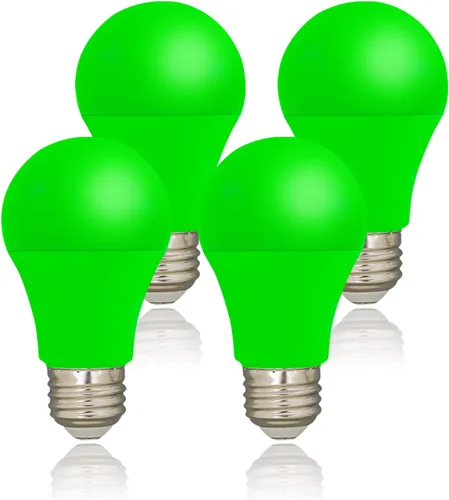 Bombilla LED de color verde, bombillas de color verde de 9 W (equivalente a 60 W), bombillas LED verdes A19 con base E26 perfectas para porche,