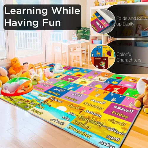 Miniatura 10 de Alfombra de juego para niños de 60 x 78 pulgadas, alfombra plegable ABC para niños pequeños, alfombra de piso para bebé con letras en inglés