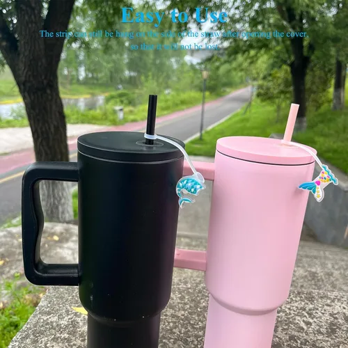 Miniatura 4 de Azul Accesorios Simples y Modernos para Tazas, Cubierta de Pajita con Patrón de Sirena para Vasos, Tapas de Pajita de Silicona para Amreich Simple