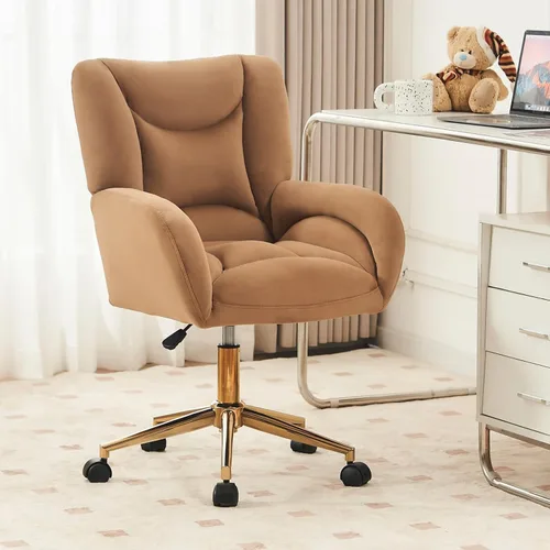 Miniatura 17 de FOXHUNTER Silla de tocador con respaldo ergonómico y ruedas, silla giratoria de 360°, silla de oficina en casa de altura ajustable para sala de Negro