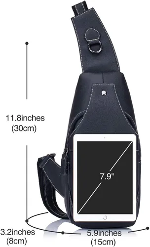 Miniatura 2 de Bolso bandolera pequeño de cuero para mujeres y hombres, bolsa cruzada, bolsa de pecho, mochila de viaje de hombro, resistente al agua, Negro