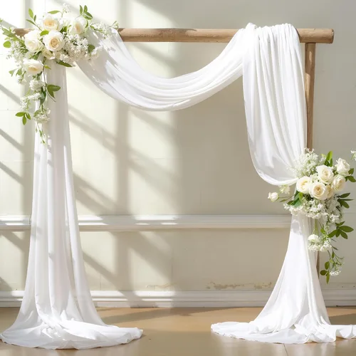 Miniatura 15 de Tela drapeada para arco de boda, 2 paneles de 18 pies, cortina de telón de fondo transparente azul bebé, cortina de gasa para boda, arco, ceremonia