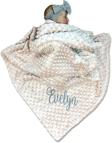 Manta de bebé bordada - Hermosa monogramada, grande personalizada para niños y niñas - Suave poliéster con nombre personalizado - 28 x 34 pulgadas