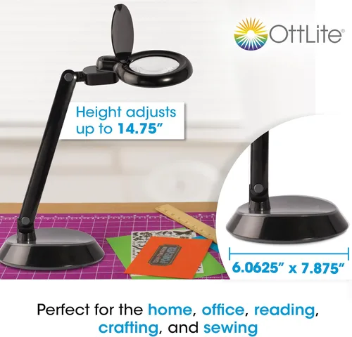 Miniatura 5 de OttLite Lámpara de escritorio LED con lupa que ahorra espacio, aumento de grado óptico, brazo ajustable, cabezal giratorio, portátil para viajar
