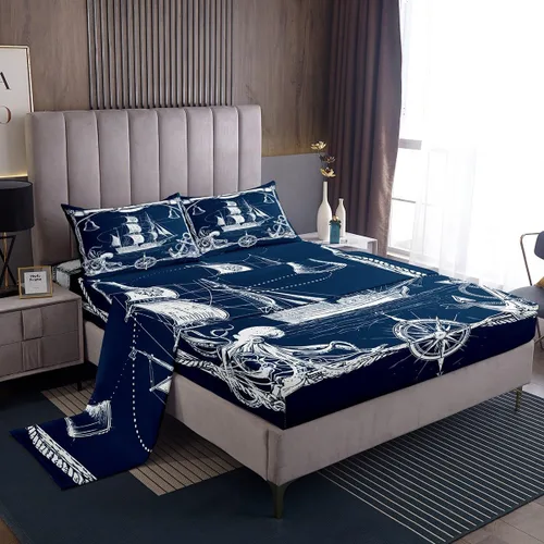 Miniatura 26 de Erosebridal Juego de sábanas 3D de mundo submarino con diseño de peces de playa, azul mar, tamaño individual, sábana bajera ajustable con diseño