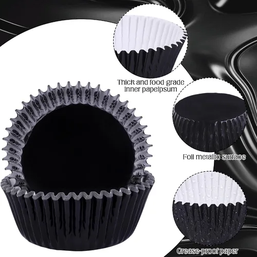 Miniatura 3 de URATOT 100 piezas de papel de aluminio metálico para magdalenas, envoltorios de magdalenas, papel de aluminio para hornear tazas para magdalenas