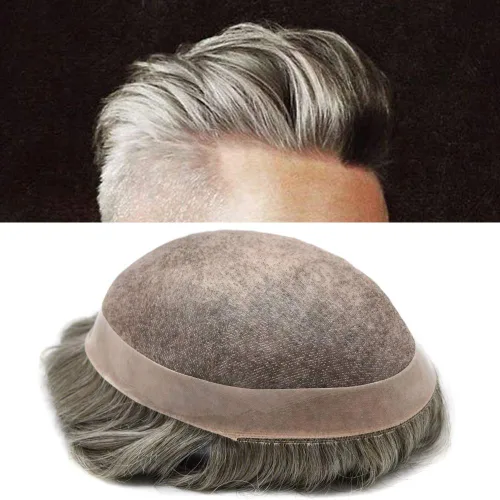 Miniatura 16 de Toupee cabello humano fino mono revestimiento de poliéster alrededor de la postizo duradero NPU monofilamento sistema de reemplazo de cabello