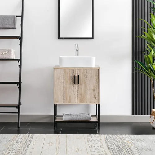 Miniatura 15 de eclife Combo de Tocador de Baño de 36" con Lavabo, Gabinete Moderno de Soporte de Metal con Estante Inferior y Gabinete Lateral de Almacenamiento