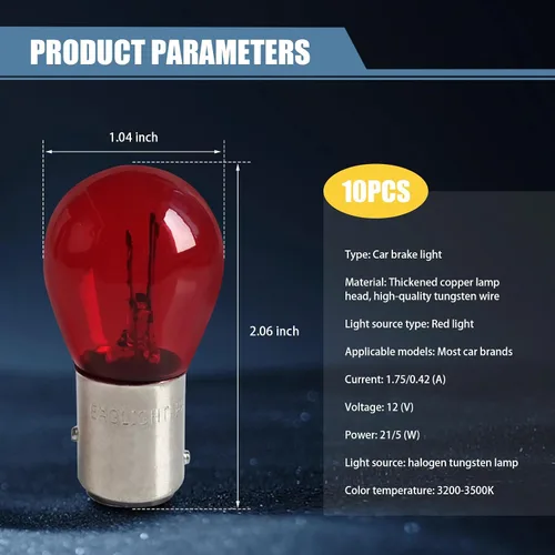 Miniatura 2 de 10 piezas Bombilla de luz para coche 1157 P21/5W S25 BAY15D, bombilla de luz de freno de doble cola alta y baja, luz de señal de giro, bombilla