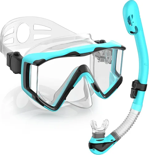 Miniatura 13 de Greatever Juego de esnórquel Pano de 3 ventanas para adultos, vista panorámica amplia, máscara de buceo antivaho, antifugas, gafas de esnórquel