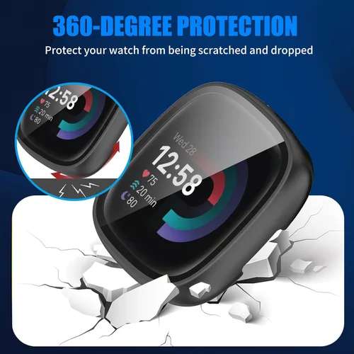 Miniatura 5 de Paquete de 6 fundas protectoras de pantalla para Fitbit Sense 2 / Versa 4 [cobertura completa], parachoques de policarbonato duro, accesorios