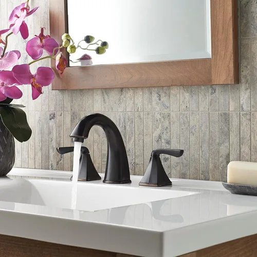Miniatura 3 de Pfister Selia LF049SLYY - Grifo para lavabo de baño, 8 pulgadas de ancho, 2 asas, 3 agujeros, acabado de bronce toscano, LF049SLYY