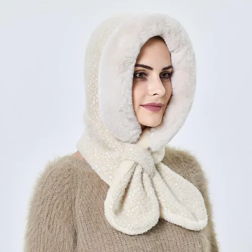 Miniatura 17 de Gorros de invierno para mujer, pasamontañas, bufanda, para clima frío, conjunto para mujer, gorro con capucha