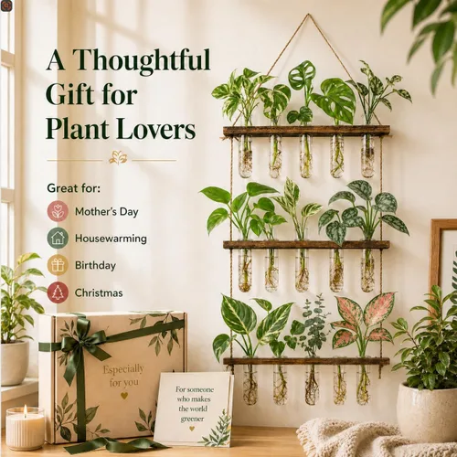 Miniatura 2 de Estación de Propagación de 3 Niveles Grandes para Pared, Terrario de Plantas con Soporte de Madera, Tubo de Prueba Retro para Plantas Hidroponías