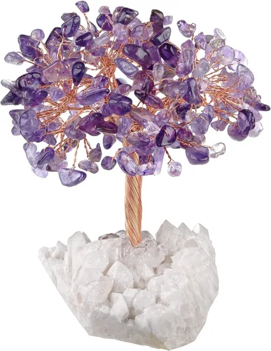 Miniatura 11 de mookaitedecor Árbol de dinero de cristal aguamarina natural con base de racimo de cuarzo de roca, árbol de Feng Shui de cristal curativo