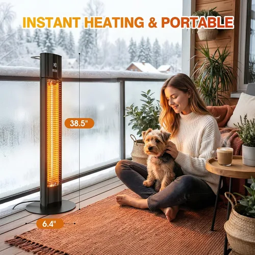 Miniatura 4 de Calentador eléctrico portátil para exteriores, calentador de patio infrarrojo para uso exterior/interior, calentador de garaje eléctrico, 1500W