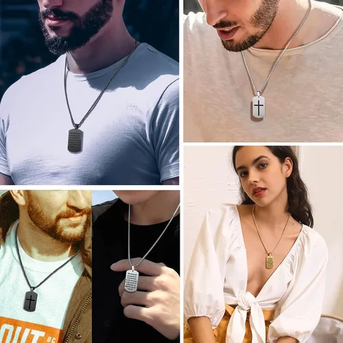 Miniatura 2 de Prosteel - Colgante de cruz de acero inoxidable para hombre y mujer, colgante de placa de perro, etiqueta militar con palabras, collar inspirador
