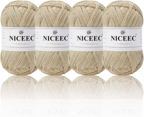 Miniatura 37 de NICEEC 4 madejas de hilo de algodón suave para bebé, 4 capas, manualidades DIY, peso fingering, hilo para manta para ganchillo y tejido, total 700