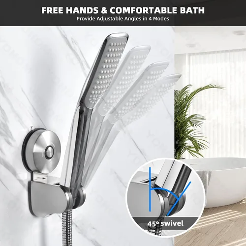 Miniatura 5 de YOHOM Soporte de cabezal de ducha con ventosa, soporte de ducha de mano, soporte ajustable para manguera de ducha al vacío, boquilla rociadora, clip