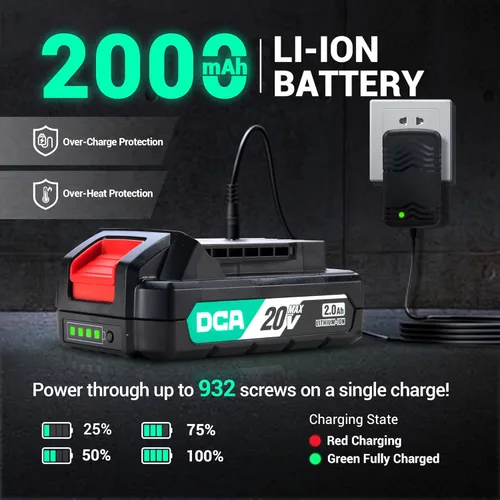 Miniatura 7 de DCA Taladro de Martillo Sin Escobillas de 20V Inalámbrico, Taladro de Impacto de 492 Pulgadas-Libras de Torque, Portabrocas de Metal sin Llave