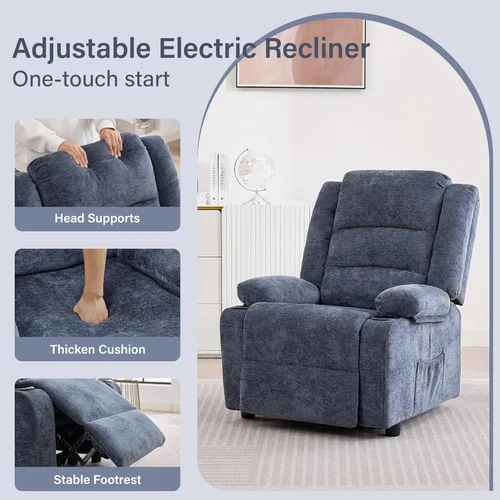 Miniatura 4 de Sillón reclinable eléctrico con portavasos, silla reclinable eléctrica para adultos, silla reclinable con bolsillo lateral para sala de estar