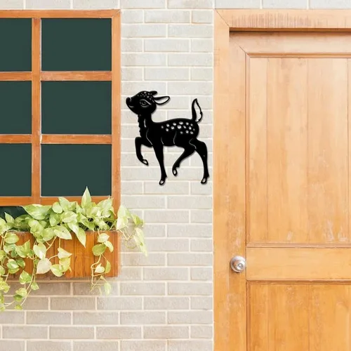 Miniatura 5 de SUPERDANT Bonito arte de pared de metal con ciervos, decoración de pared de animales del bosque, adorno de metal de ciervo ciruela, letrero colgante