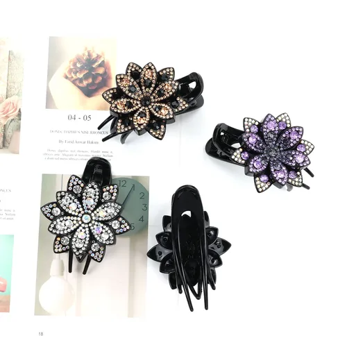 Miniatura 6 de inSowni Juego de 4 Pinzas para el pelo de lujo con brillos de fantasía, cristales brillantes, decorativas, de plástico, con flores, clips de garra