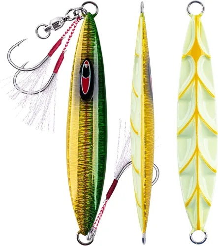 Miniatura 9 de Goture Señuelo artificial vertical de caída plana lenta con plomo luminoso de agua salada, señuelo de pesca con dos ganchos Mustad de asistencia
