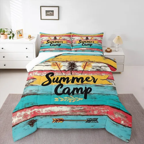 Miniatura 40 de Juego de edredón de camper tamaño matrimonial, edredón acolchado para adolescentes y niños, juego de ropa de cama rústica de granja para niños