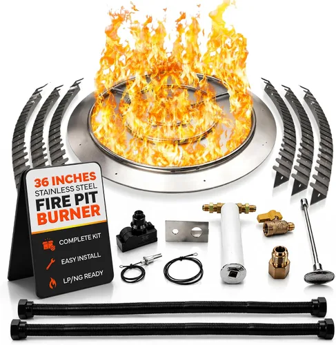 Kit Profesional de Quemador de Hoguera de Acero Inoxidable con Bandeja y Anillo para Gas Natural, Bandeja de 36 Pulgadas, Anillo de 30 Pulgadas, Kit