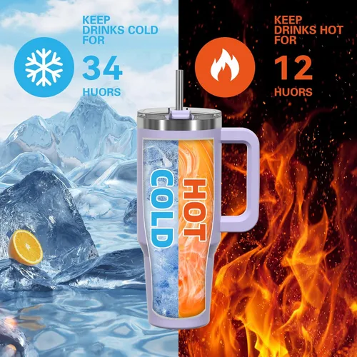 Miniatura 3 de Vaso de 20 oz con asa, vaso con tapa y pajita, vaso de doble pared con aislamiento de acero inoxidable para viajes (frío durante 34 horas), botella