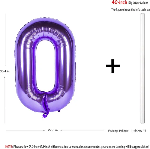 Miniatura 4 de Globos de 40 pulgadas para inflar con helio, de película de aluminio, para fiestas, cierre manual (púrpura 0)