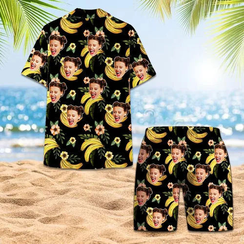 Miniatura 7 de The Mighty Myth Personalized Custom Face Tropical Unisex Hawaiian Shirt and Shorts Set with Bucket Hat S-5XL